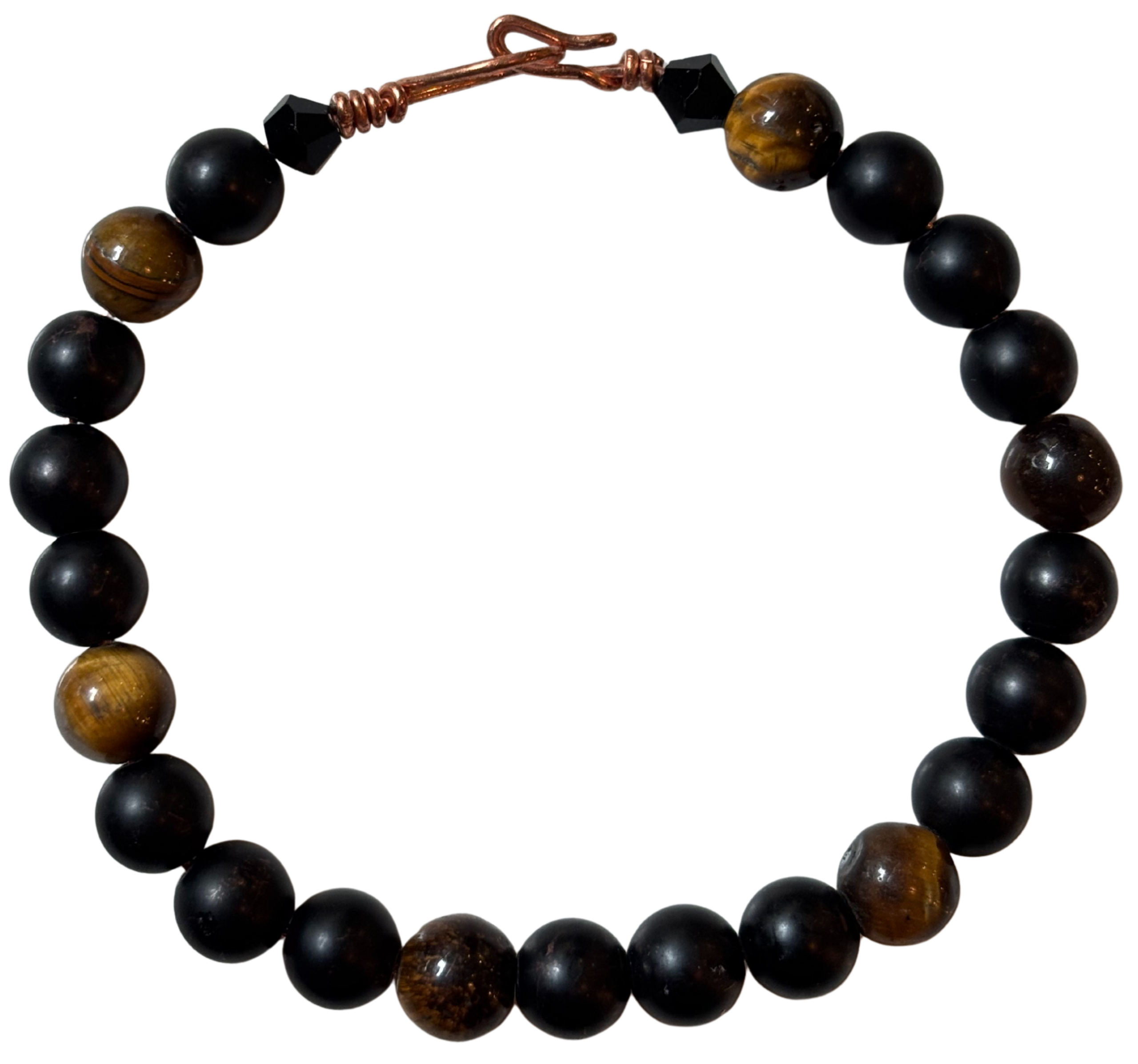 Obsidian and Tiger's Eye Copper Bracelet