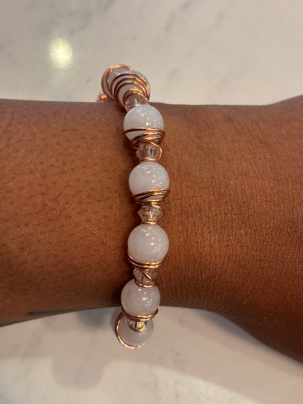 Rose Quartz Copper spiral Bracelet