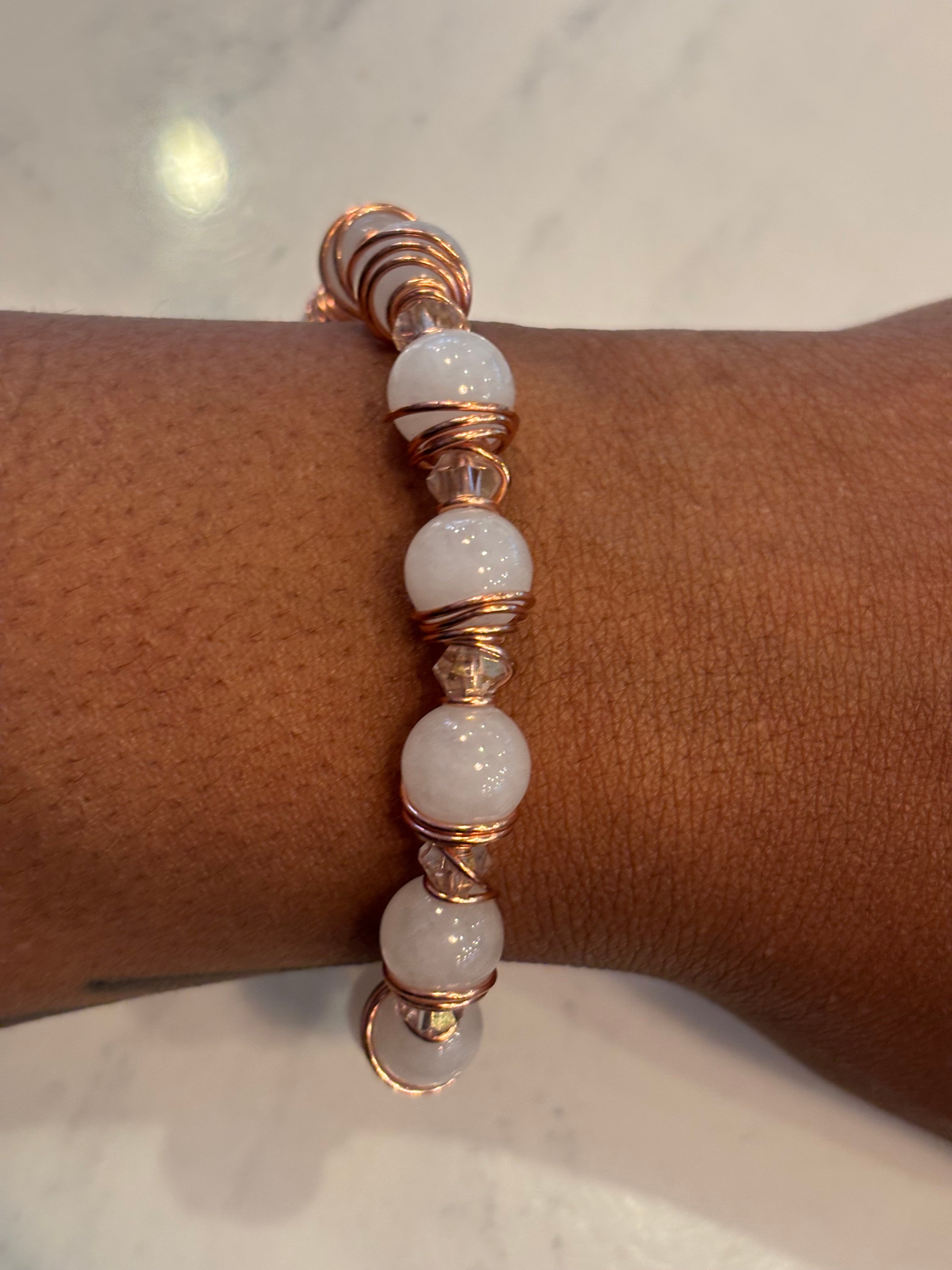 Rose Quartz Copper spiral Bracelet