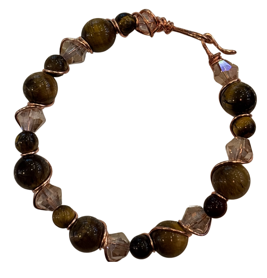Tiger's Eye Crystal and Copper Wrapped Bracelet
