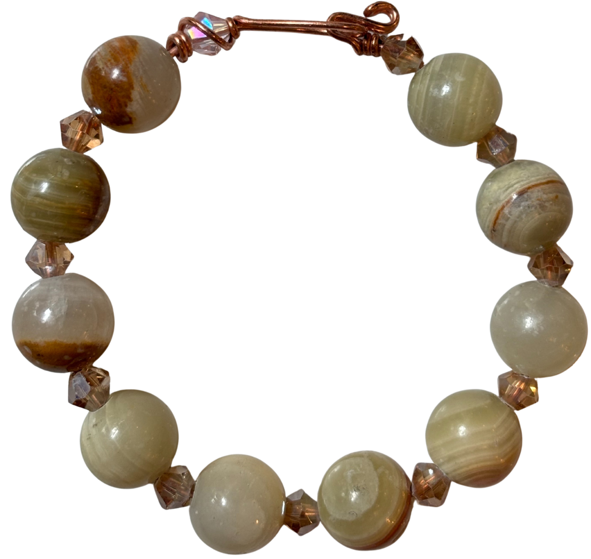 Tan and Brown Agate Copper Bracelet