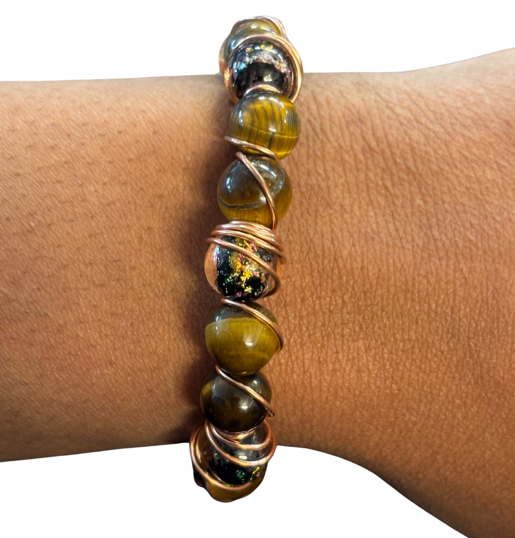 Tiger's Eye Dragon Spiral Copper Bracelet