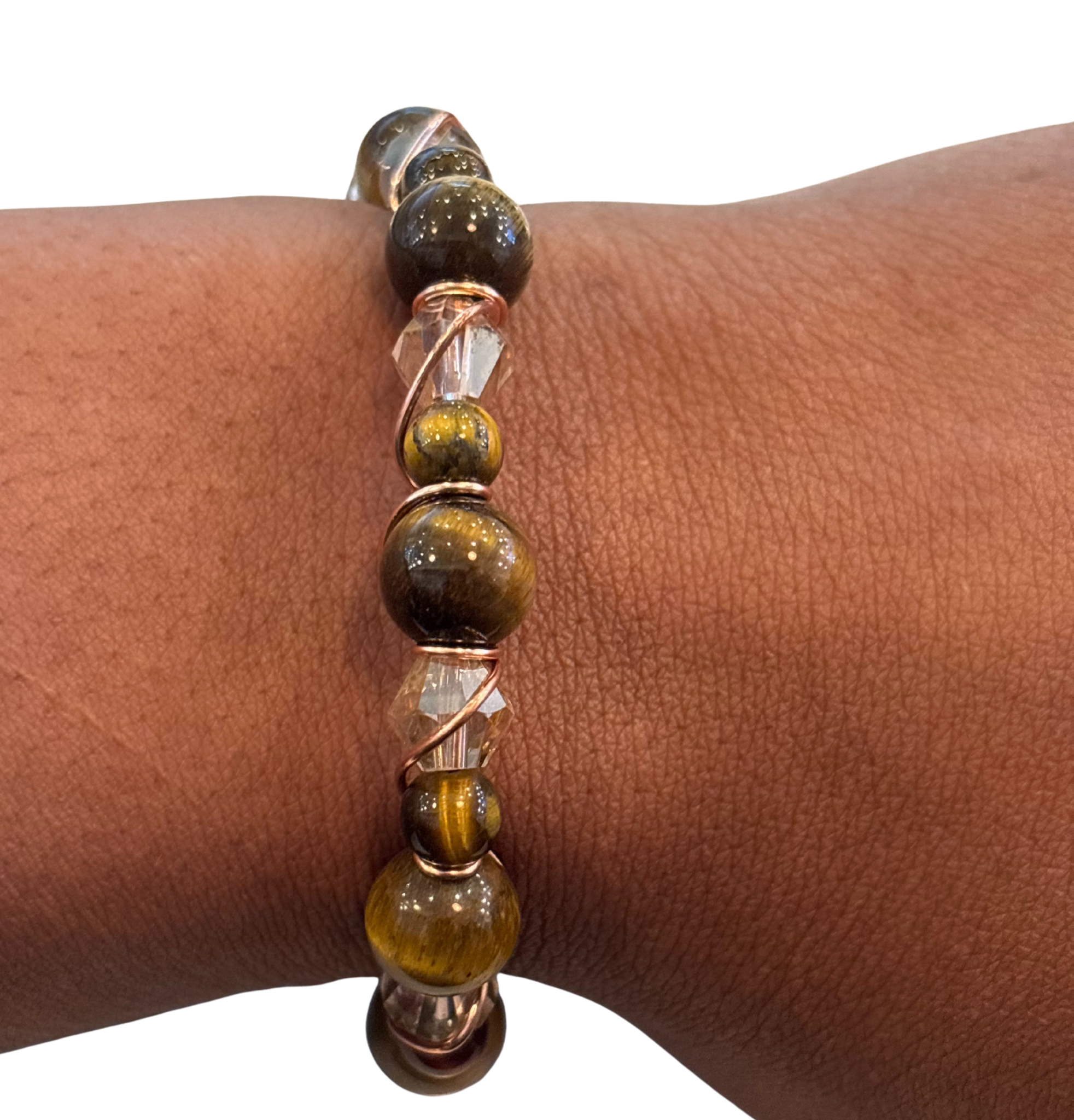 Tiger's Eye Crystal and Copper Wrapped Bracelet